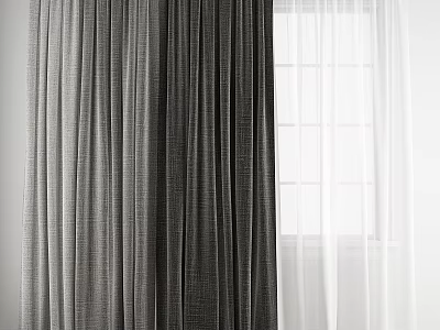 Stylish Gray Curtains Paired With White Sheer Panels For Modern Home Windows 3d model