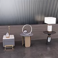 Modern Minimalist Interior Featuring Stylish Side Tables With Decorative Mirror And Table Lamp 3d model