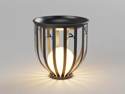 Modern Floor Lamp With Black Metal Striped Frame And Glowing White Sphere Light 3d model