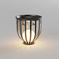 Modern Floor Lamp With Black Metal Striped Frame And Glowing White Sphere Light