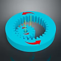 Blue Mechanical Hardware Gear With Red Arrows Showing Rotation Direction