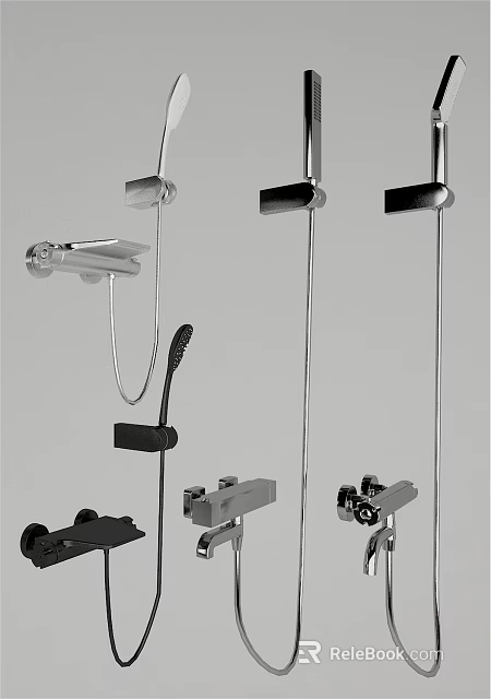 Modern Chrome Shower Head Set With Handheld Sprayer And Control Valves 3d model
