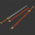 Traditional Swords With Red Scabbards And Ornate Handles On Black Background