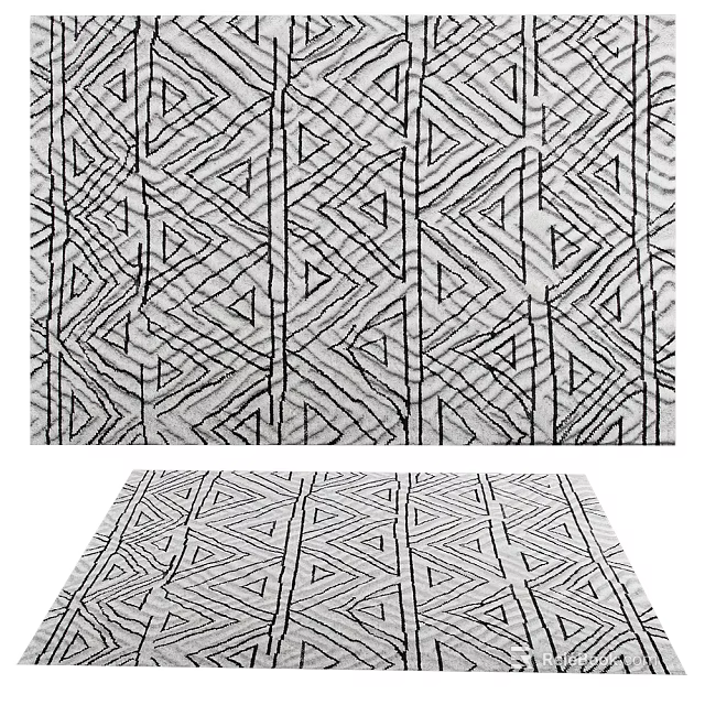 Square Rug Modern Geometric Pattern Black And White Lines Intricate Triangle Motifs 3d model 