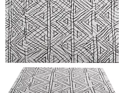 Square Rug Modern Geometric Pattern Black And White Lines Intricate Triangle Motifs 3d model