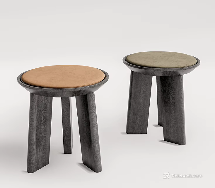 Modern Minimalist Stools With Different Colored Round Upholstered Seats And Wooden Legs 3d model 