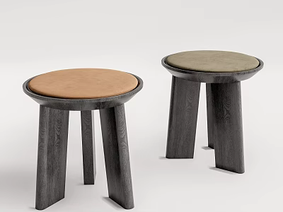 Modern Minimalist Stools With Different Colored Round Upholstered Seats And Wooden Legs 3d model