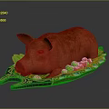 Red Roasted Pig on Decorative Plate with Green and Red Fruits