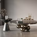 Modern Round Coffee Table With Gold Sphere Base And Decorative Items 3d model
