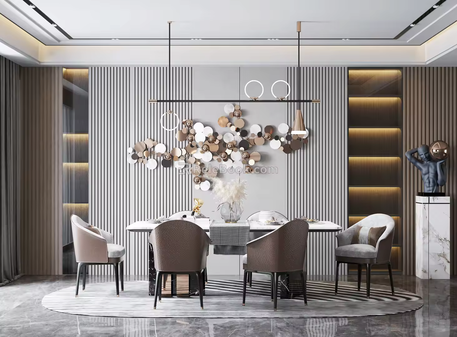 Light Luxury Dining Table and Chair Combination 3d model