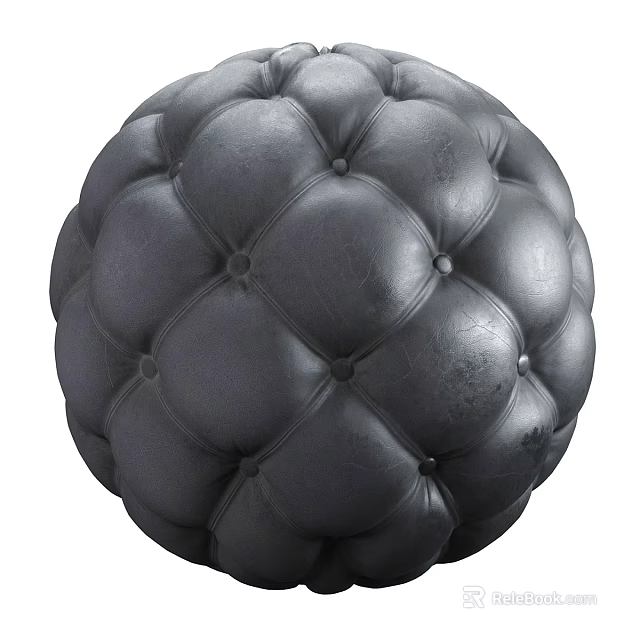 Black Leather Tufted Sphere Component With Diamond Pattern And Buttons 3d model 