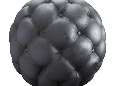 Black Leather Tufted Sphere Component With Diamond Pattern And Buttons 3d model