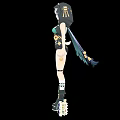 Game Movie Character With Blue White Hair Green Outfit Holding Golden Sword Purple Accessory