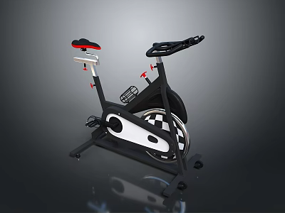 Black And White Stationary Exercise Bike With Flywheel Seat And Handlebars For Home Fitness 3d model