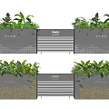 Modern Black Textured Flower Planters With Green Plants And Decorative Logos