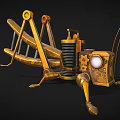 Golden Steampunk Mechanical Insect with Gear Details Bulb Eyes and Metal Legs