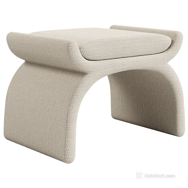 Modern Beige Upholstered Sofa Stool With Curved Arched Design And Comfortable Seat 3d model 