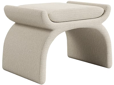 Modern Beige Upholstered Sofa Stool With Curved Arched Design And Comfortable Seat 3d model