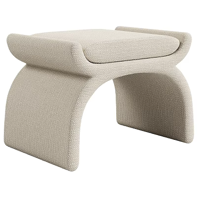 Modern Beige Upholstered Sofa Stool With Curved Arched Design And Comfortable Seat 3d model