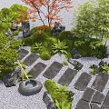 Japanese Courtyard Garden With Stone Stepping Path Moss Covered Rocks And Lush Green Plants