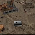 Road Infrastructure Construction Site With Volvo Excavator Workers And Concrete Pipe