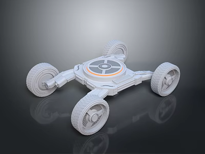Four Wheeled Robot Vehicle Chassis With Circular Center And Orange Ring Design 3d model