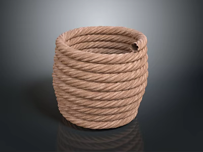Handmade Brown Woven Basket With Rope Texture For Home Storage Decor 3d model