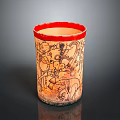 Ancient Carved Ceramic Vessel With Red Rim And Intricate Black Patterns
