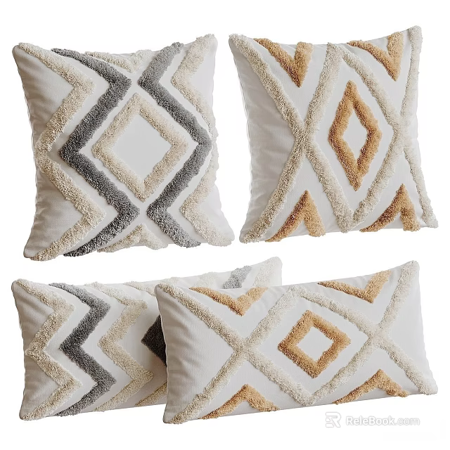 Textured Throw Pillows With Diamond Patterns In Gray Beige And Brown Tones 3d model 
