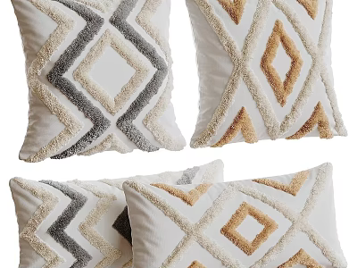 Textured Throw Pillows With Diamond Patterns In Gray Beige And Brown Tones 3d model