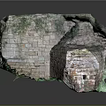 Ancient Brick Wall Structure Covered With Green Moss And Weathered Bricks