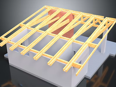 Building Construction Framework Featuring Wooden Beams And Red Brick Wall 3d model