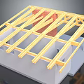 Building Construction Framework Featuring Wooden Beams And Red Brick Wall