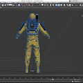 Game Movie Character In Yellow Protective Suit With Gas Mask And Harness Equipment