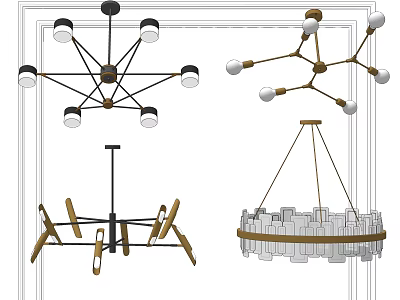 Modern Chandeliers with Geometric Shapes Multi Light Arms and Spherical Decorations 3d model