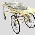 Antique Medical Stretcher With Metal Frame Wheels And Gray Cloth Cover