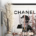 Chic Decorative Ornament Collection With Pearl Necklace Copper Lamp Lipstick Mirror And Dried Blooms