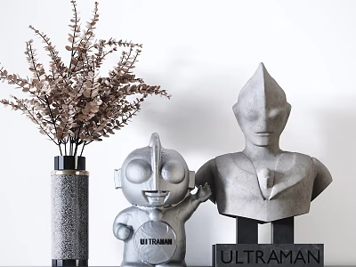 Modern Decorative Ornaments Set With Ultraman Figurines Vase Dried Flowers And Bust 3d model