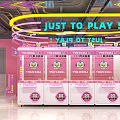 Public Office Area Entertainment Corner With Pink Claw Machines And Neon Lights