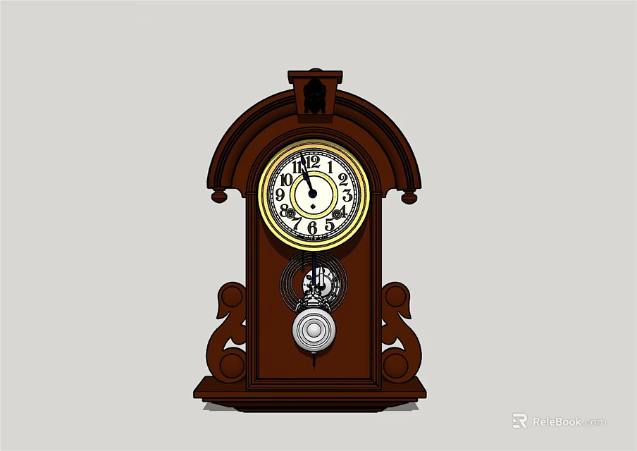 Traditional Wooden Mantel Clock With Classic Dial Ornate Carvings And Decorative Pendulum 3d model 