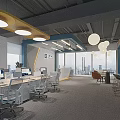 Modern Office Reception Area With White Desk Pendant Lights Orange Chairs And Potted Plants