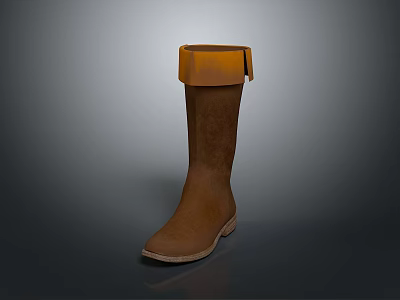 Fashionable Brown Leather Long Boots With Cuffed Top Design For Stylish Outfits 3d model
