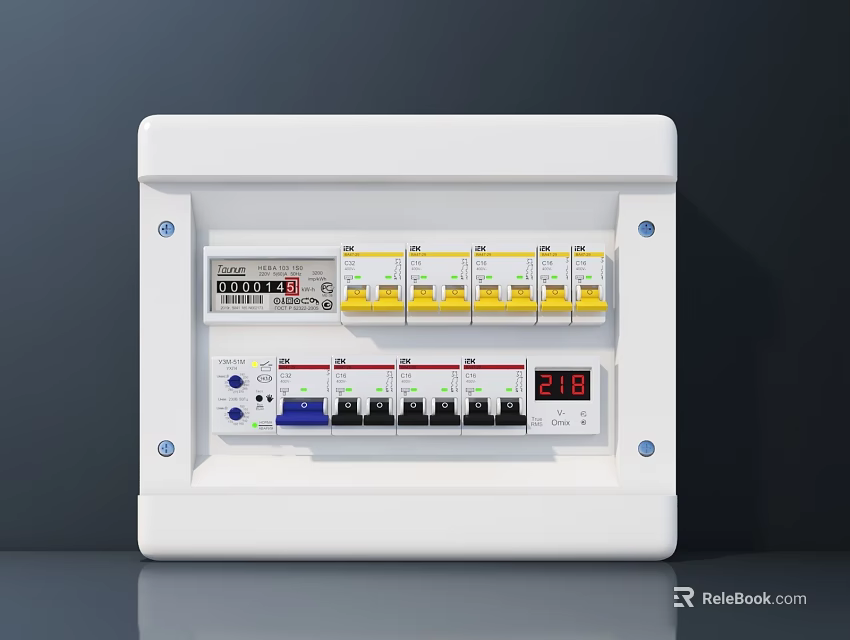 Industrial Electrical Control Panel With White Enclosure Multiple Switches And Digital 3d model 