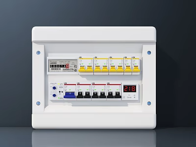 Industrial Electrical Control Panel With White Enclosure Multiple Switches And Digital 3d model