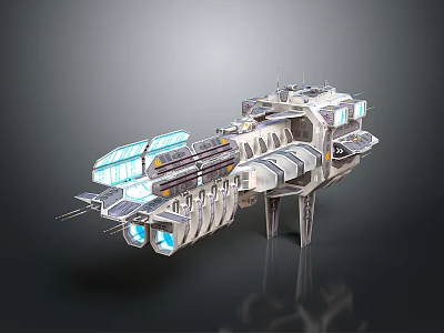 Futuristic Spaceship Model with Sci Fi Design Blue Glowing Elements and Complex Structure 3d model