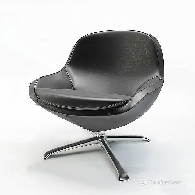 Modern Black Leather Leisure Chair With Rounded Shape And Metal Cross Base 3d model 