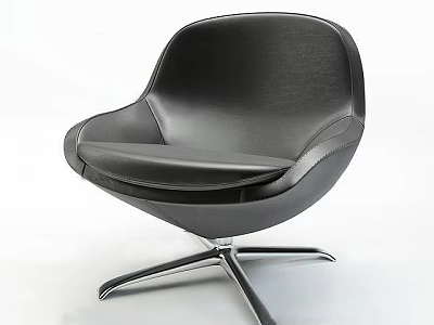 Modern Black Leather Leisure Chair With Rounded Shape And Metal Cross Base 3d model