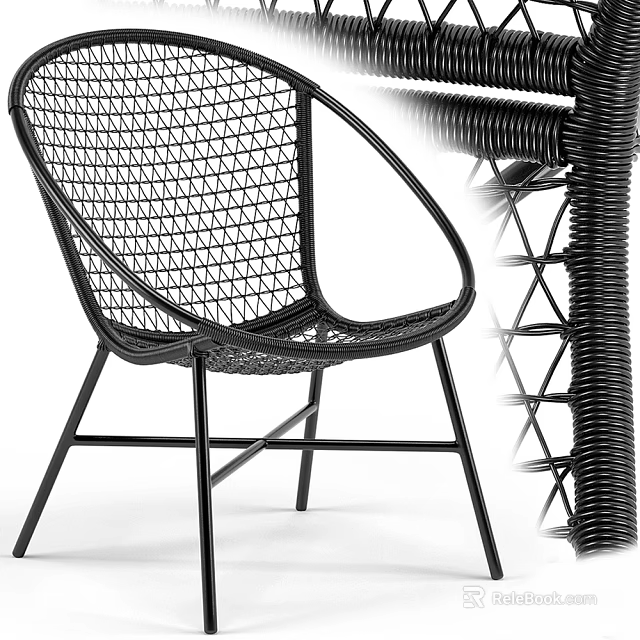 Modern Black Leisure Chair Featuring Woven Mesh Design And Sturdy Metal Frame Structure 3d model 