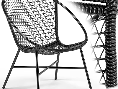 Modern Black Leisure Chair Featuring Woven Mesh Design And Sturdy Metal Frame Structure 3d model