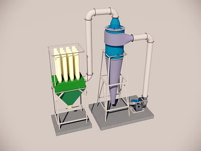 Industrial Equipment System With Cone Shaped Separator Filter Elements And Connecting Pipes 3d model